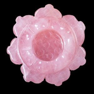 Carved Rose Quartz Gemstone Lotus Flower Crystal Ball Stand